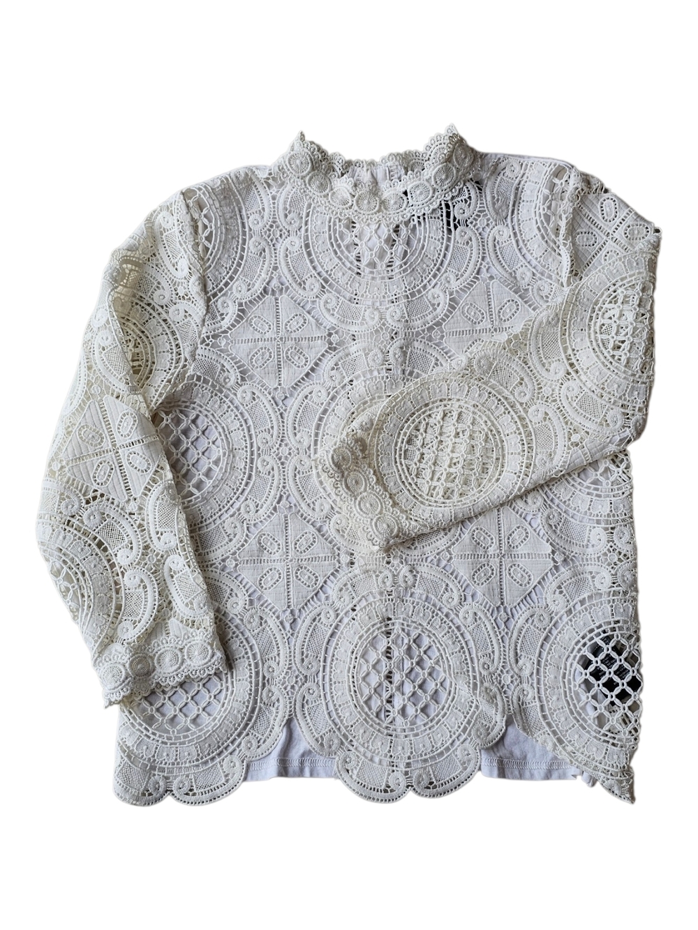 James Coviello Anthropologie Lace Medallion Top XS White Victorian Cottagecore